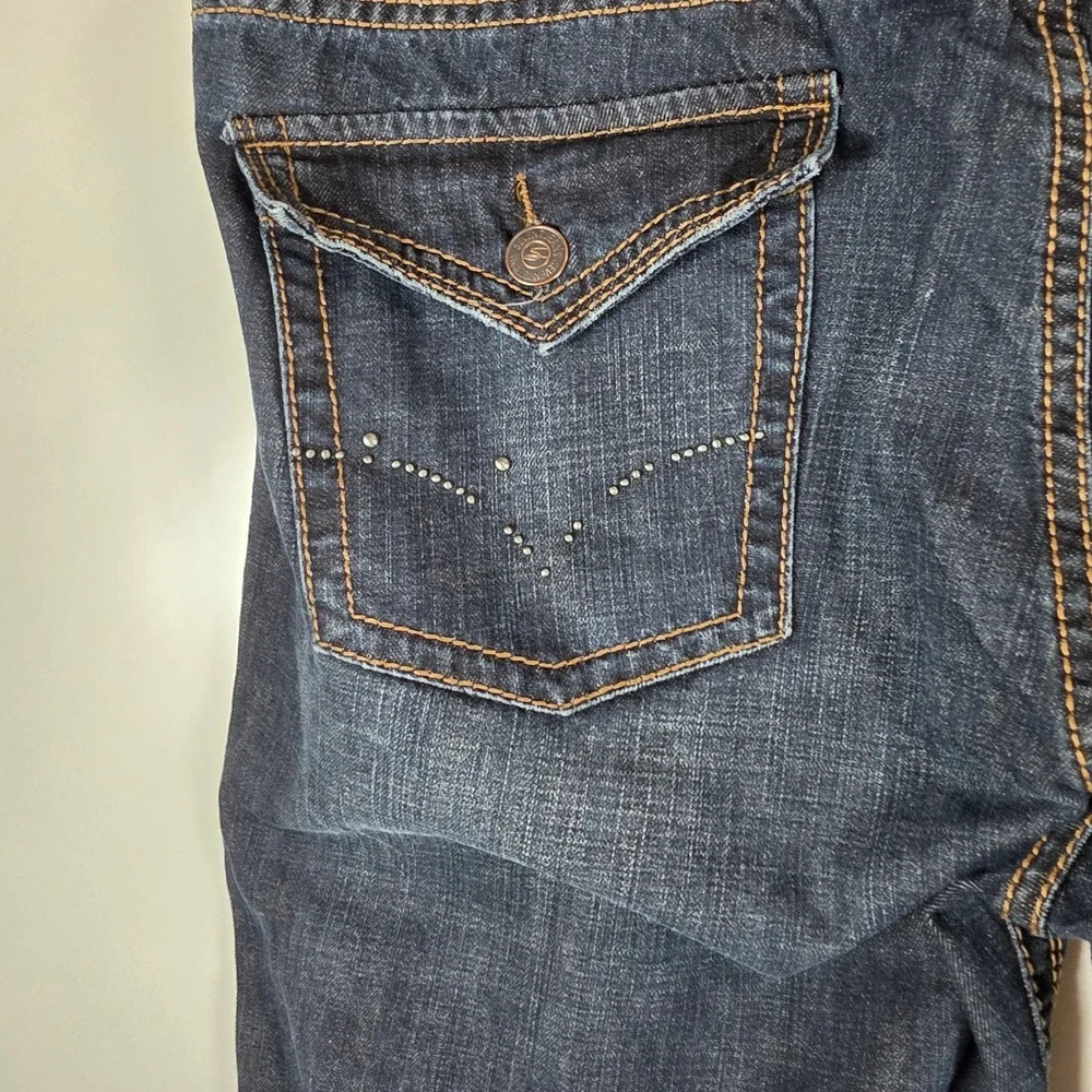 Seven7 Mens Bootcut‎ Jeans Dark Wash Blue Denim Studded Flap Pocket 40x32